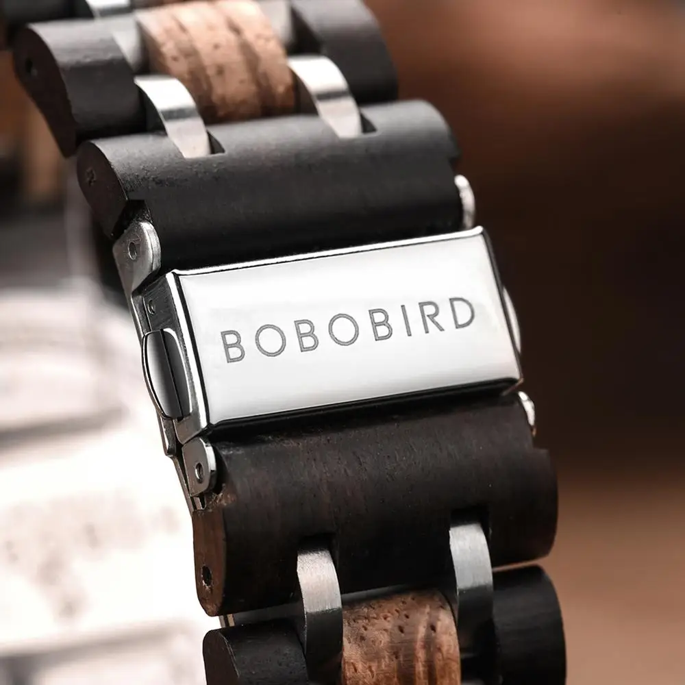 Imagem -03 - Bobo Bird Relógio de Madeira Masculino Peças de Tempo Estilosas de Luxo de Madeira Cronógrafo Relógios de Quartzo Ótimo Presente para Ele Caixa Erkek Kol Saati Oem