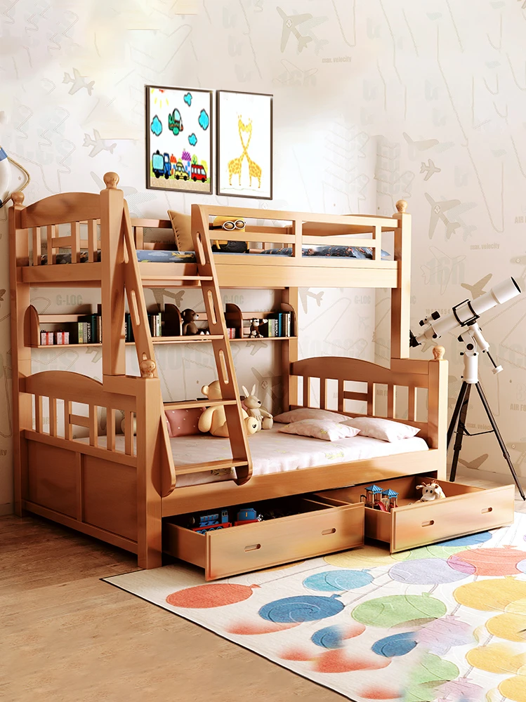 전체 원목 높고 낮은 침대, 자작나무 이층 침대, 어머니 아이 침대