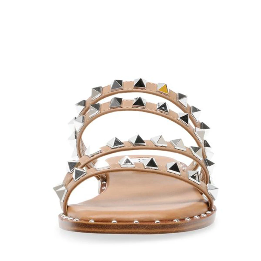 2021 Summer Rivet Slippers High Quality Designer Non-Slip Wooden Flat Women Sandals Comfortable Luxury Transparent Fashion