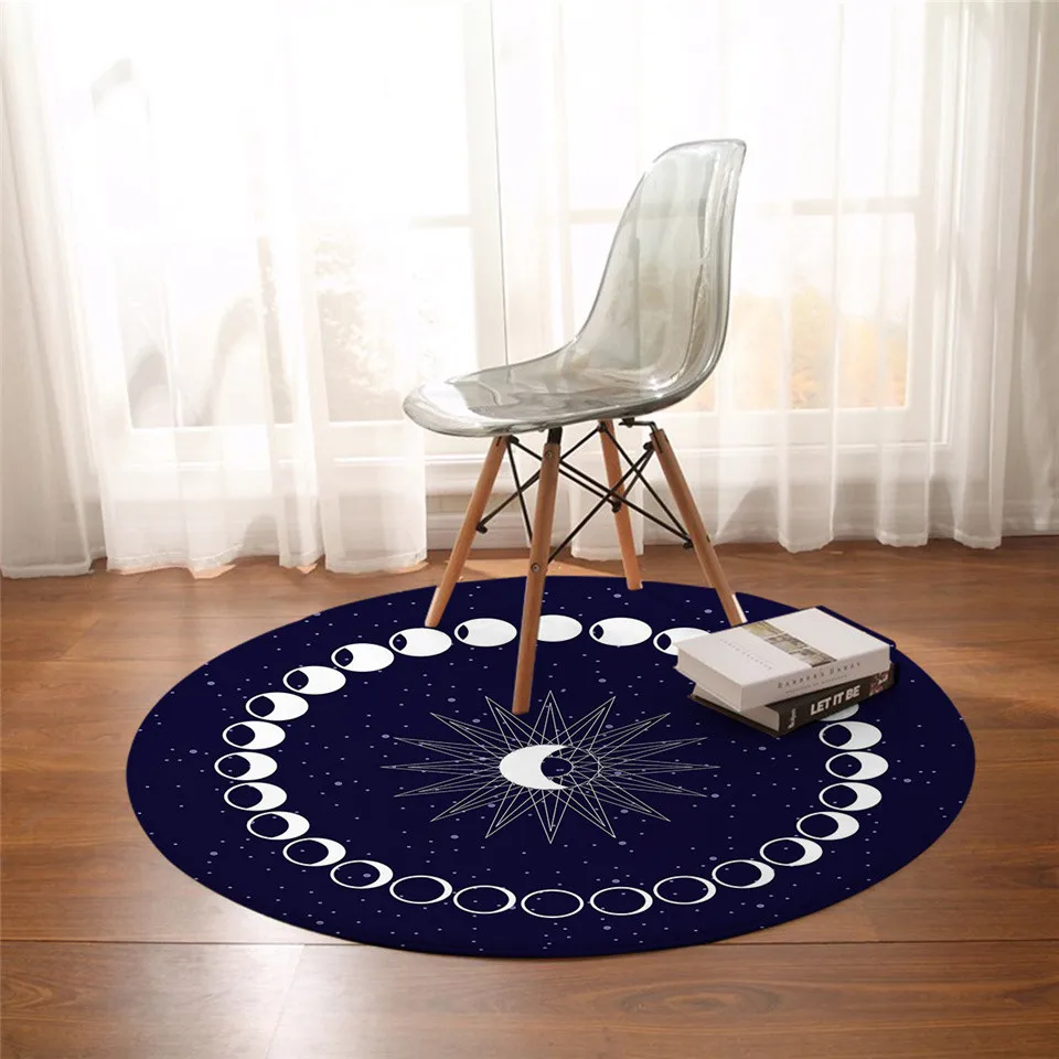 BeddingOutlet Eclipse Round Carpet Moon Star Carpet for Living Room Galaxy Non-slip Mat Rugs Blue Decorative Floor Mat 150cm