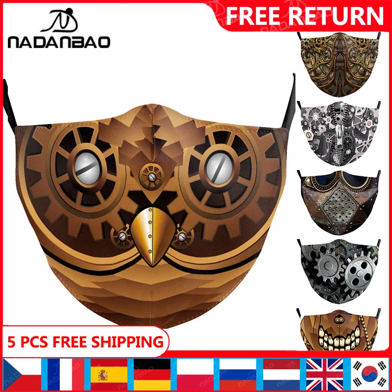 NADANBAO Plague Bird Print Mask Adult Women Vintage Classic Steampunk Face Cover Washable Fabric Masks Reusable Adjustable Mask