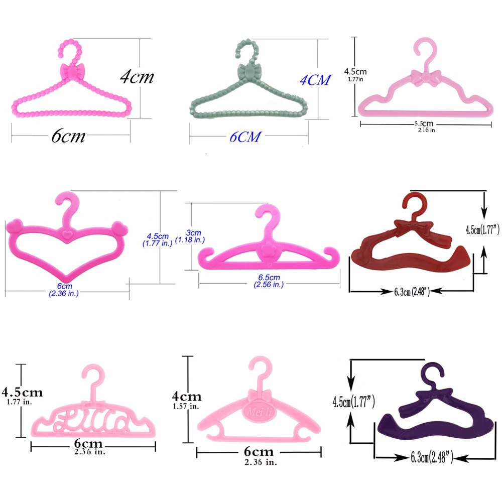 20 Pcs / Lot Plastic Doll Hangers Cute Mini Mixed Style Dress Clothes Accessories for Barbie Doll Wardrobe Dollhouse DIY Toys images - 6