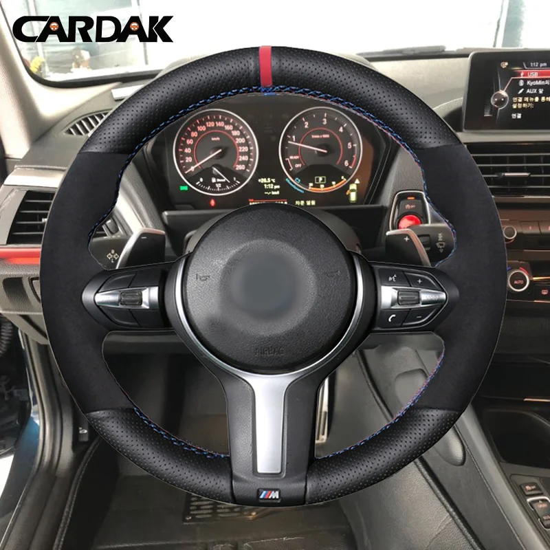 CARDAK Artificial Leather Suede Steering Wheel Cover for BMW F87 M2 F80 M3 F82 M4 M5 F12 F13 M6 F85 X5 M F86 X6 F33 F30 M Sport