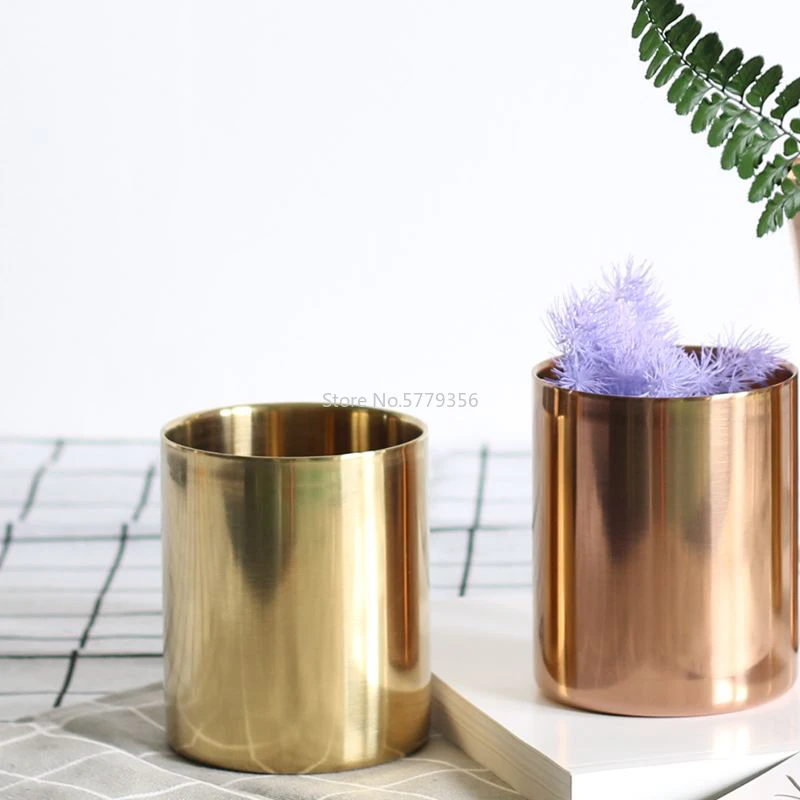 Brass Gold Vase Decoration Home Stainless Steel Vases for Flowers Storage Container Organizer Pen Holder Cup Desk Flower Pots
