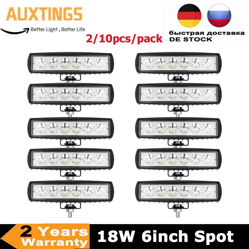 

2/10pcs 6" in 18W Driving Offroad Single Row LED Work Car Light Bar LED Universal Car Lamp 4WD Spot Beams For UAZ Boat ATV Moto