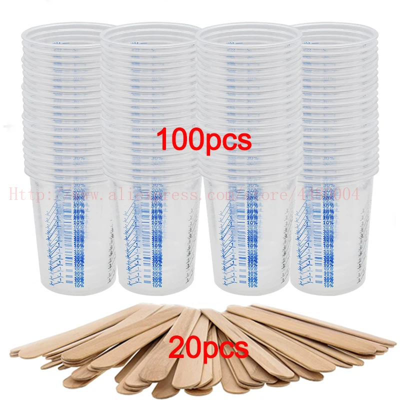 25/50/100pcs tazza per pistola a spruzzo per vernice 600ml bicchieri di miscelazione in plastica graduati trasparenti usa e getta usa per spruzzare auto