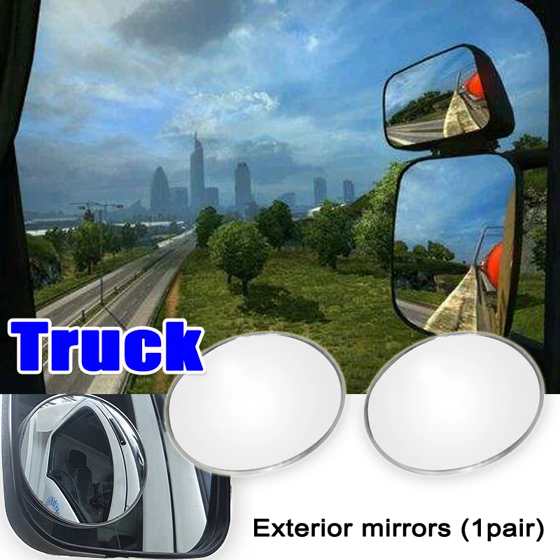 2Pcs 95mm Truck Coach Cup Tourist Bus Blind Zone Mirror Car Accessories Dead Zone Wide Angle Convex Rear View Parking Mirrors