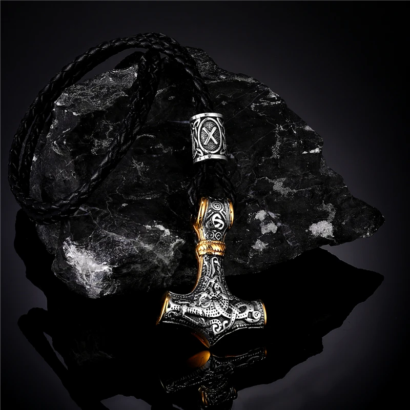 Norse Vikings thor\'s Hammer Mjolnir scandinavo Rune amuleto collana catena in acciaio inossidabile Vegvisir Anchor ciondolo gioielli maschili