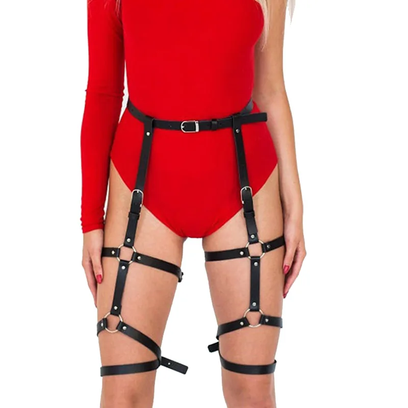 Sexy Women Leather Leg Ring Garter Belt Punk Thigh Ring Gothic Harajuku Female Waist To Leg Bondage Harness Suspender Strap