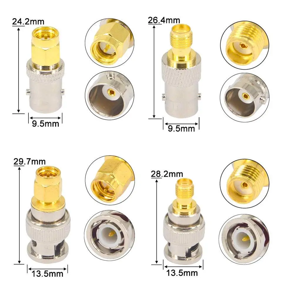 Connector RF adapter BNC-SMA BNC Male Jack Nickel Plating To SMA Female Plug Gold Plating Jack RF Connector Straight