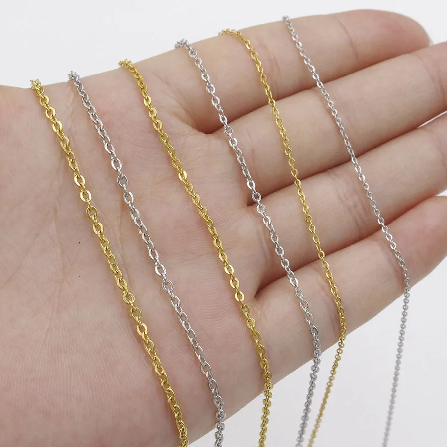 

50pcs 316L Stainless Steel 1 1.5 2mm Rolo Link Chain Necklace Gold Steel Tone 40 45 50 60CM Long Chain Lobster Clasp Necklace