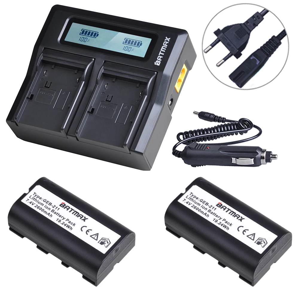 

2Pcs 7.4V 2600mAh GEB211 GEB212 Battery + Rapid LCD Dual Charger for ATX1200 RX1200 GPS1200 GRX1200 GPS