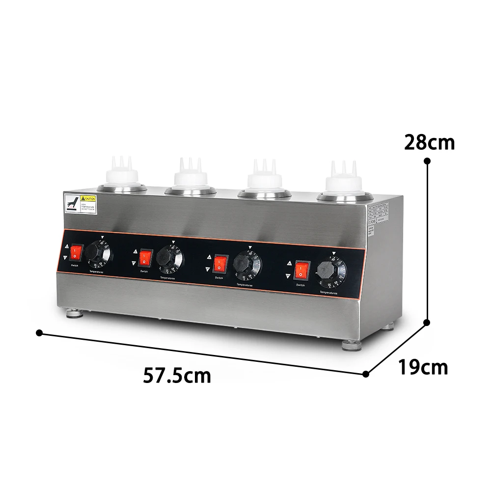Maszyna do podgrzewania sosu 4 Bottoles elektryczny sos cieplejszy komercyjny dżem urządzenia grzewcze do czekolady, ketchupu, sos sałatkowy
