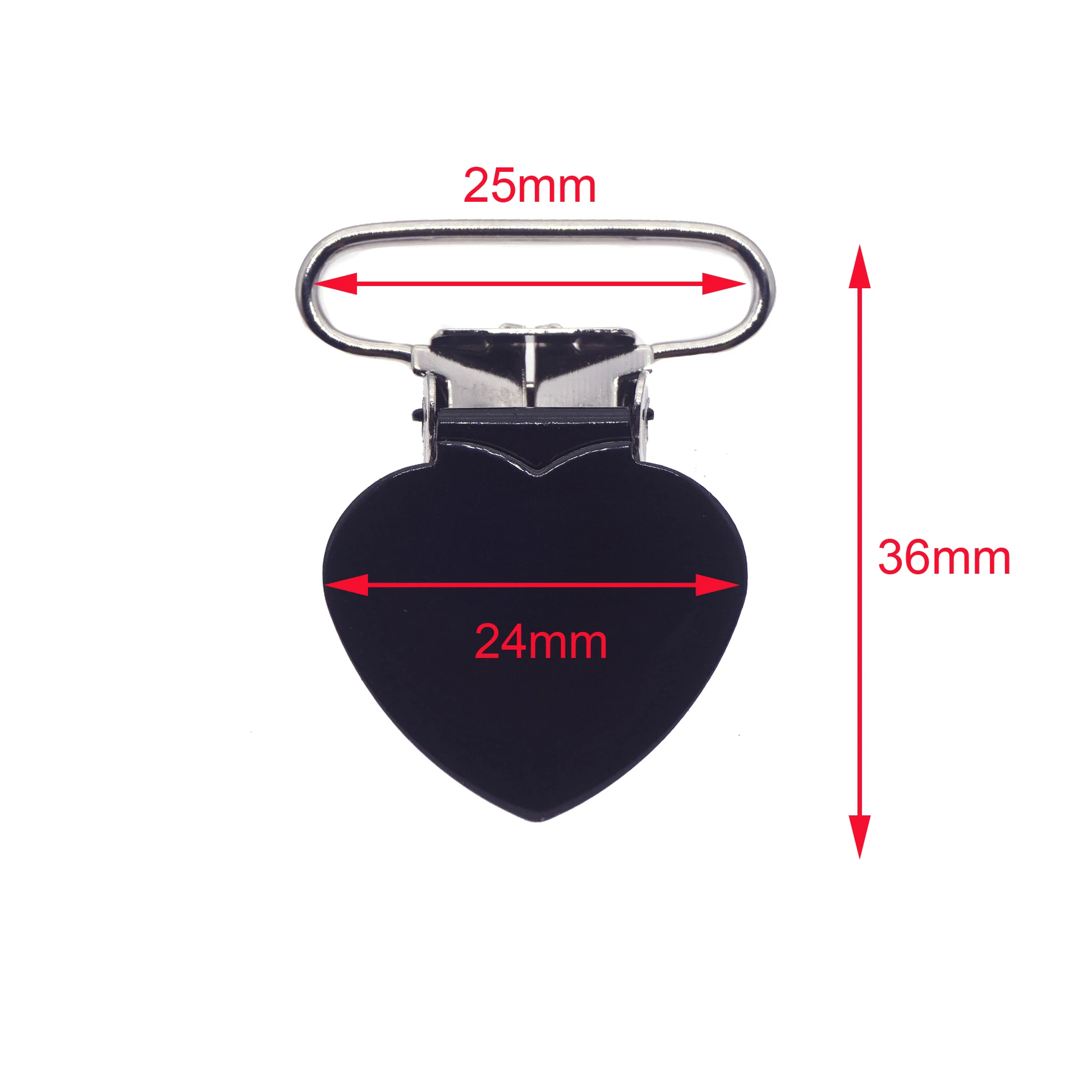 SUTOYUEN 1\'\' 25mm Heart Metal Clips for Suspender Pacifier Clips Enamel Suspender Clip Plastic Teeth Dummy Toy Holder 32Pcs