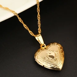 Gold Color Women Heart Pendant Necklace Fashion Cute Heart Locket Jewelry