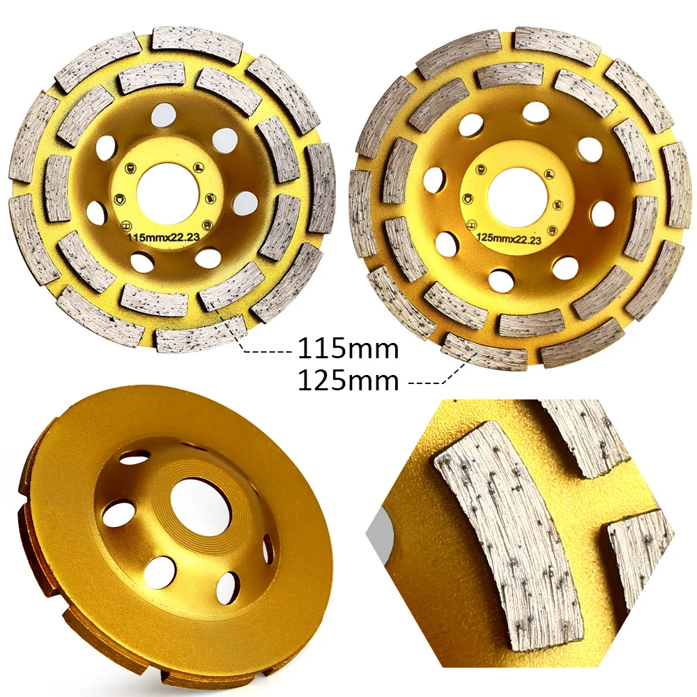 115mm/125mm*22mm Double-Row Diamond Cup Grinding Wheel Cup Cutting Disc Turbo Row Concrete Grinding Wheel Disc for Angle Grinder