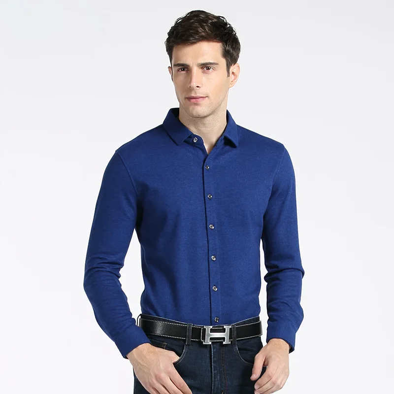 MRMT-camisas de manga larga para hombre, camisas informales con solapa, Tops de Color sólido, 2024