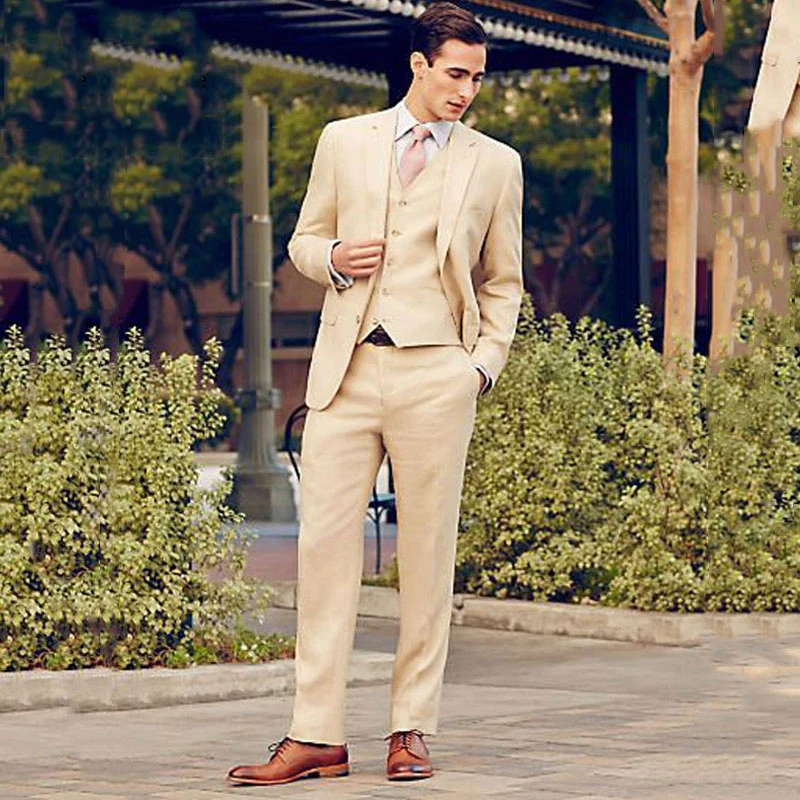 

Khaki Men Suits Wedding Slim Fit Groom Tuxedos 3 Pieces (Jacket+Pants+Vest) Groomsmen Outfits Costume Homme Slim Terno Masculino