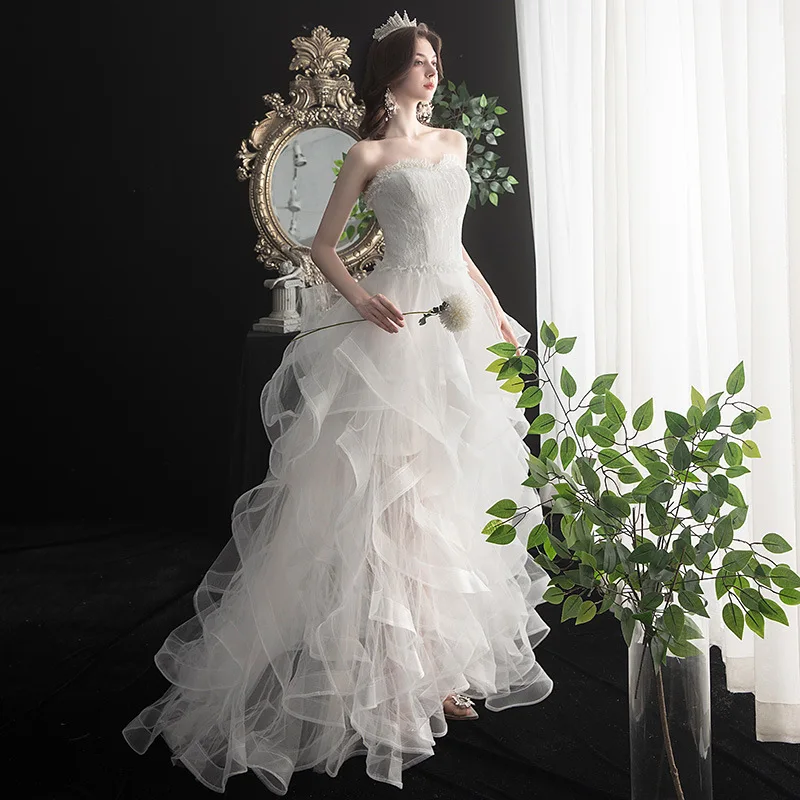 Vestido De Noiva 2024 New Front Short Long Back Strapless Wedding Dress Sweet Bride Dress With Train Custom Made Wedding Gown Cu