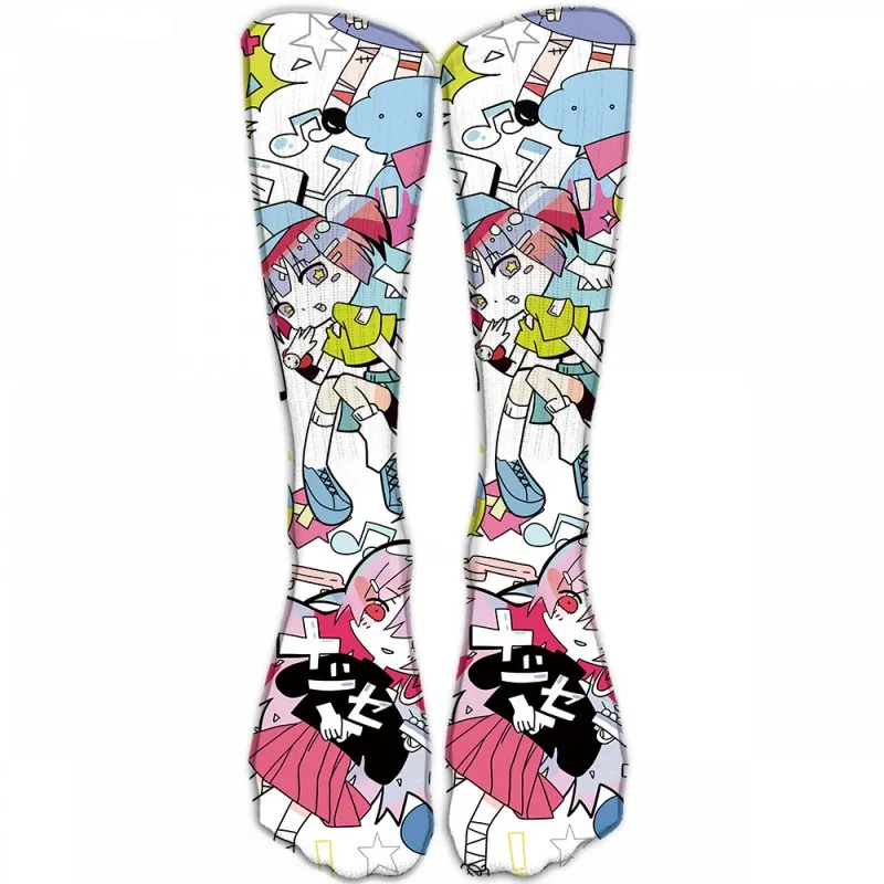 Cute Cartoon Girls Printed Long Socks Unisex Kawaii Funny Harajuku Socks Casual Cotton Compression Thigh High Socks for Female