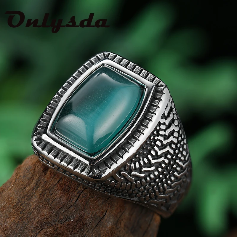 Dropshipping Retro Jewelry Stone Rings For Men Titanium Steel Inlaid Three Colors Onyx Gemstone Ring Party Gift for man