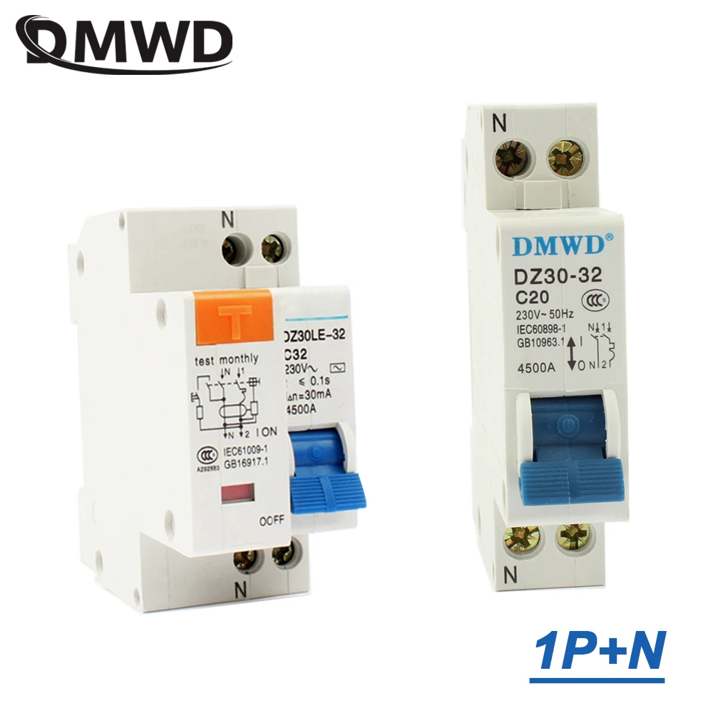 Mini interruptor, DZ30-32, DZ30LE-32, 1P + N, 10A, 16A, 20A, 25A, 32A, 220V, 230V, 50Hz, 60Hz, FERRO DO RUÍDO, RCB, RCCB