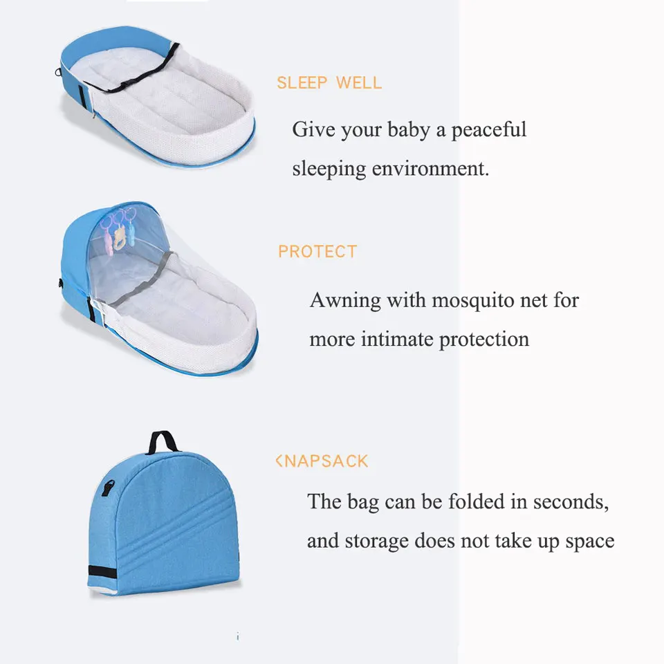 Multi-Function Travel Baby Nest Portable Baby Bed Crib Foldable Babynest Bassinet Infant Sleeping Children\'s Bed with Mosquito