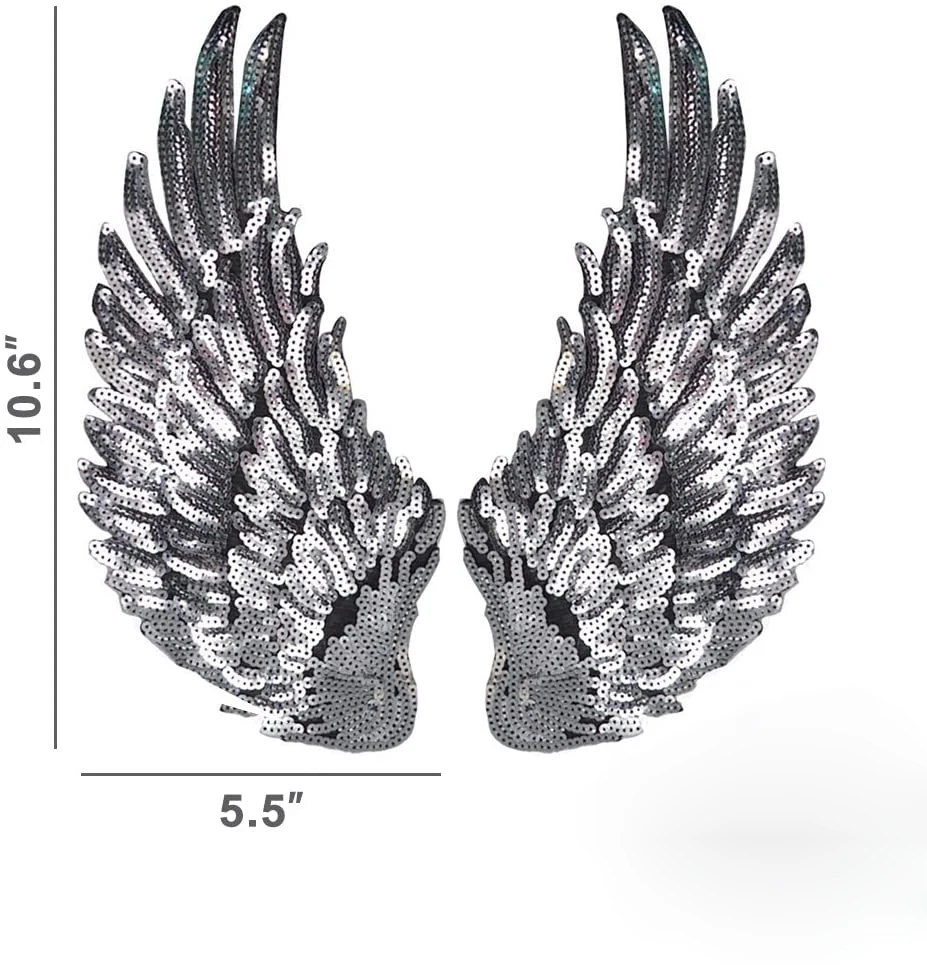 Wings Sequins Patches Silver Applique Wing Applique Iron On Wings Patches for Clothes Jackets Jeans Dress Hat DIY