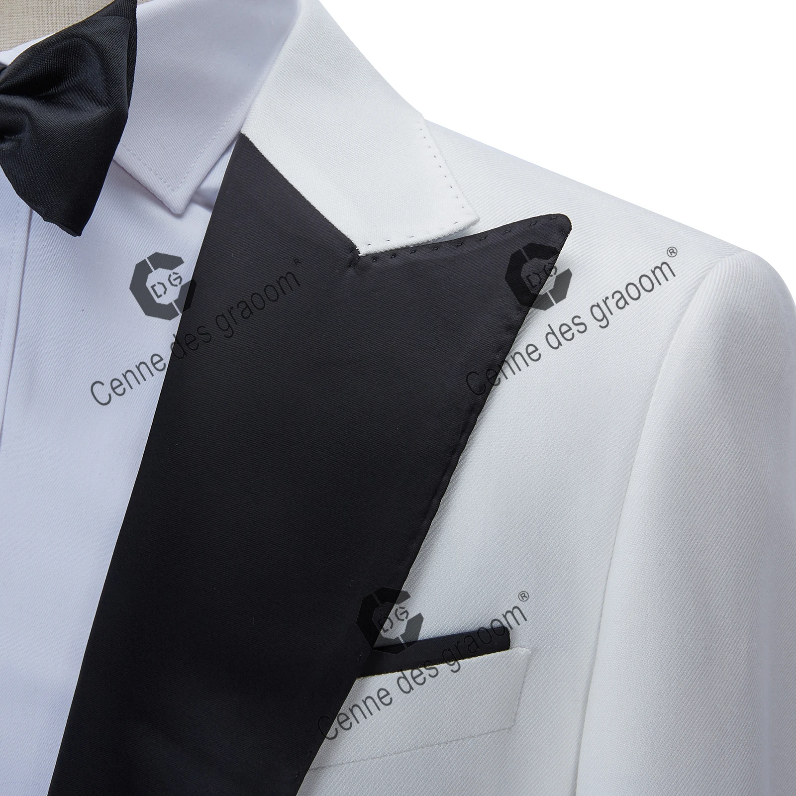 Cenne Des Graoom 2022 New Men Suits Set Satin Peak Lapel Tailor-Made Prom Tuxedo White 3 Pieces Wedding Groomsmen Costume Homme