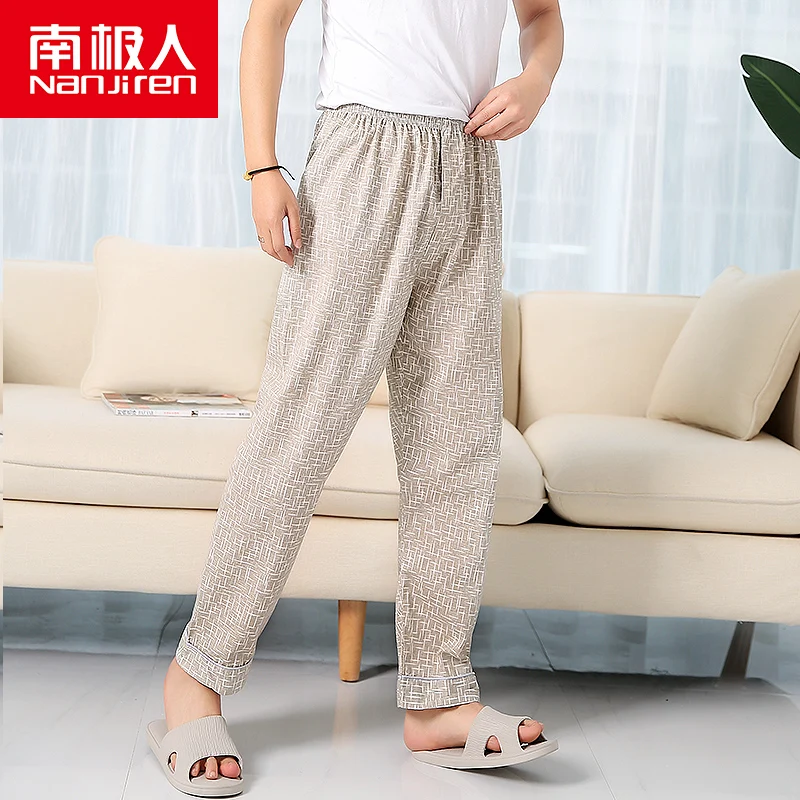 Nanjiren-pantalones de dormir para hombre, ropa de dormir fina, 100% algodón, pantalones informales para el hogar, antimosquitos, gran oferta