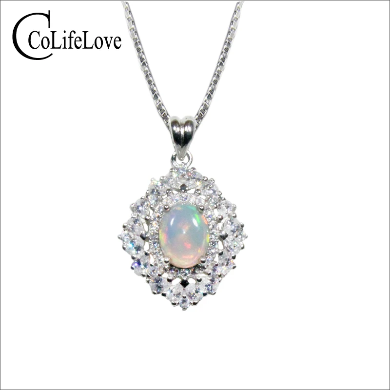 

CoLife Jewelry Dazzling Gemstone Pendant for Daily Wear 100% Natural White Opal Pendant 925 Silver Opal Jewelry Gift for Woman