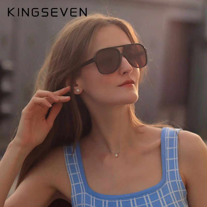 KINGSEVEN Vintage 70s Sunglasses for Women Men Retro Pilot Large Frame Tinted Lenses Glasses UV Protection Shades