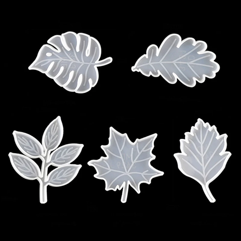 5 Pcs/Set Leaves Mirror Resin Mold Maple Leaf Pattern Cup Mat Silicone Mold Table Decor for DIY Crafts