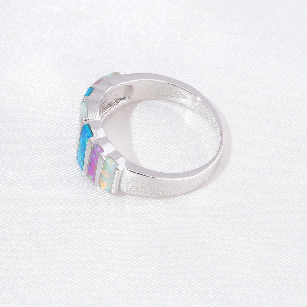 CiNily Geometry Rainbow Fire Opal 925 Sterling Silver Rings for Party Birthday Gifts Women Girl Fine Jewelry Ring