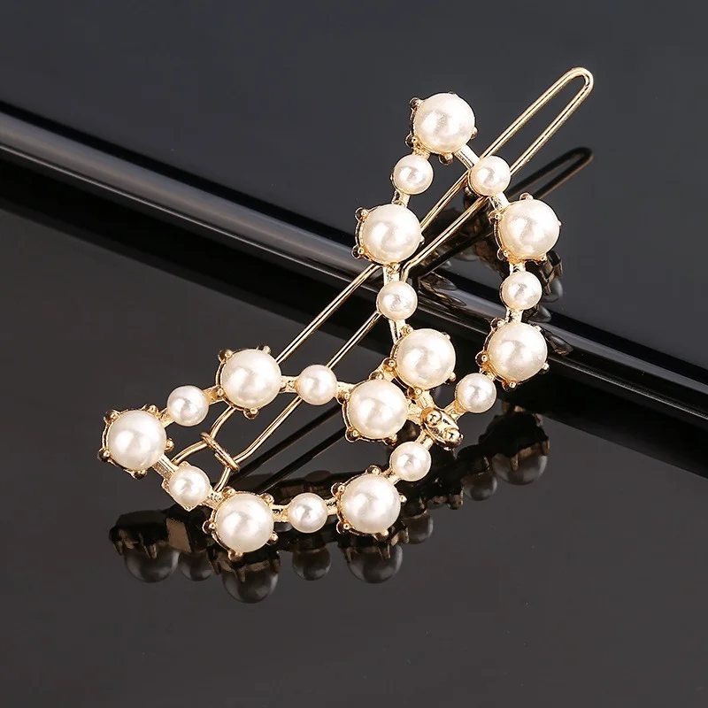 Fashion Bow Pearl Pentagram Geometry Alloy Hairpin Girl Hair Clip Minimalism Elegance Diamond Heart Shaped Hair Accessories