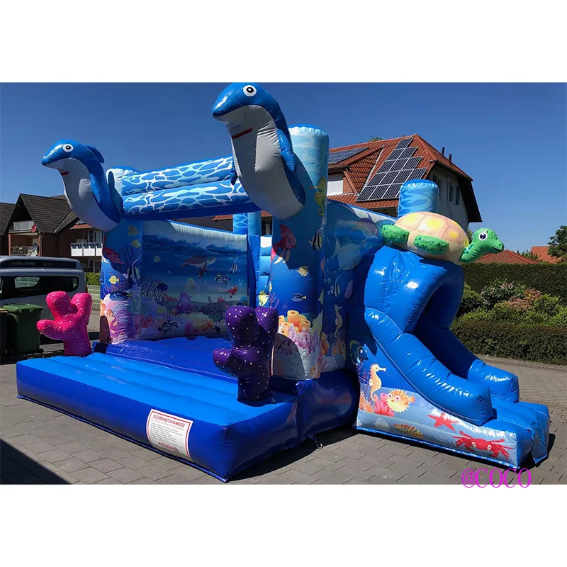 ocean theme inflatable bouncer house with slide, customized inflatable jumping house combos