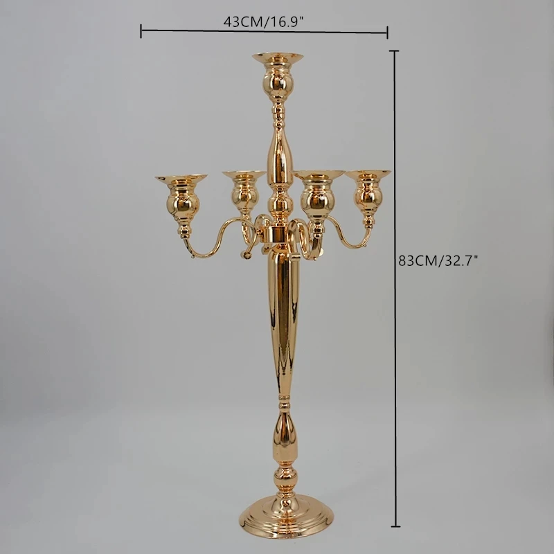 Kerzenhalter mit 5 Armen, Metall, Gold, Kristall-Kerzenständer für Hochzeits- und Eventdekorationen – Detail 1