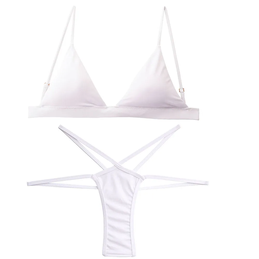 Imagem -05 - Verão Conjunto de Biquíni Feminino Banho Branco Maiô Triângulo Biquinis Brasileiro Micro Segredo Fundo Atrevido