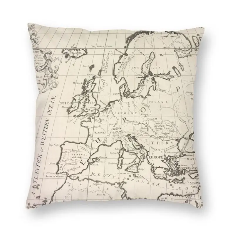 

Retro Map Of Europe (1700) Pillow Cover Home Decorative Ancient Vintage Cushions Throw Pillow for Sofa Double-sided Printing