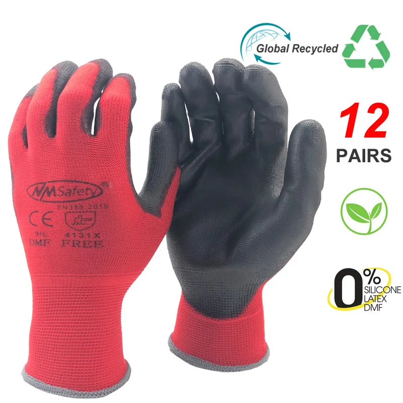 24Pieces/12Pairs Professional Working Protective Gloves Men Construction Women Garden Red Nylon Running Glove