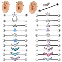 1PC G23 Titanium Industrial Barbell Ring Opal Flower Cartilage Earring Cz Barbell Helix Body Piercing Jewelry Oreja Ring