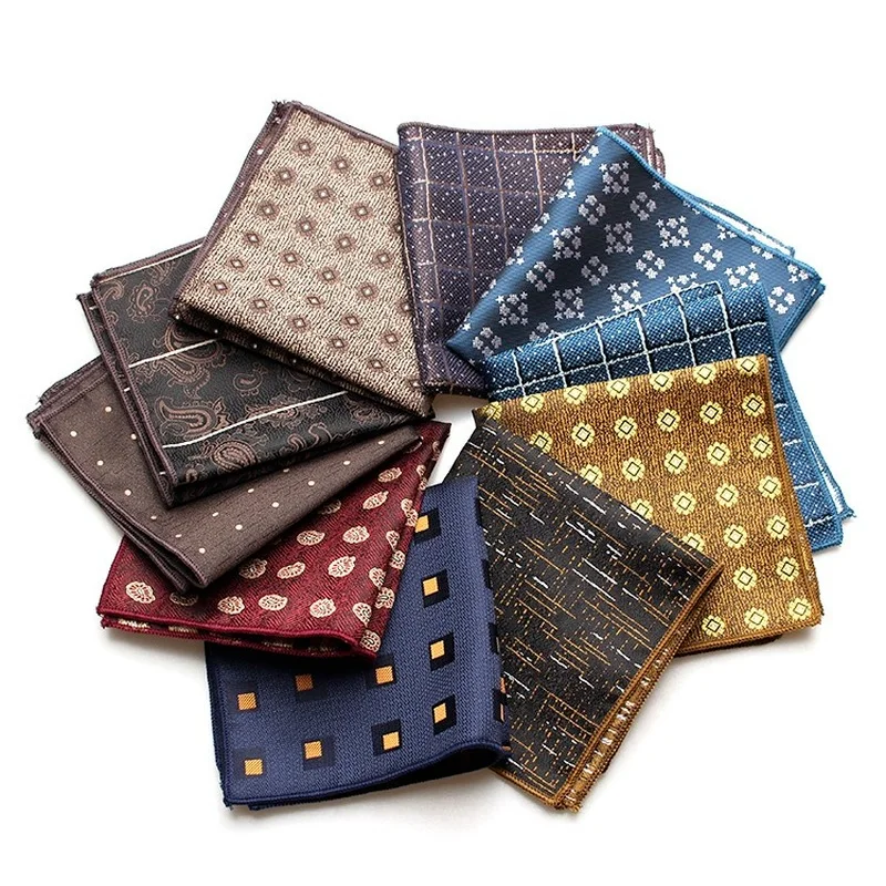 23cm*23cm Mens Handkerchief GRID Paisley Striped Jacquared Pocket Square for Mens Wedding Party Chest Towel Hanky