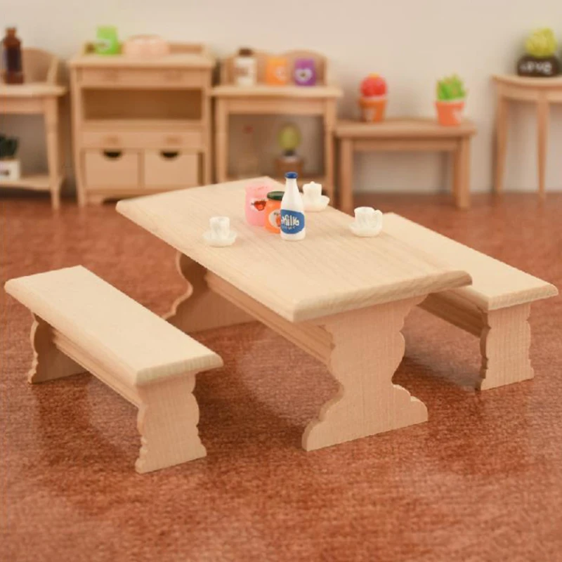 

1:12 Dollhouse Miniature Furniture Wooden Dining Table Chair Model Set Kitchen Doll house decoration Kids Toy Miniature