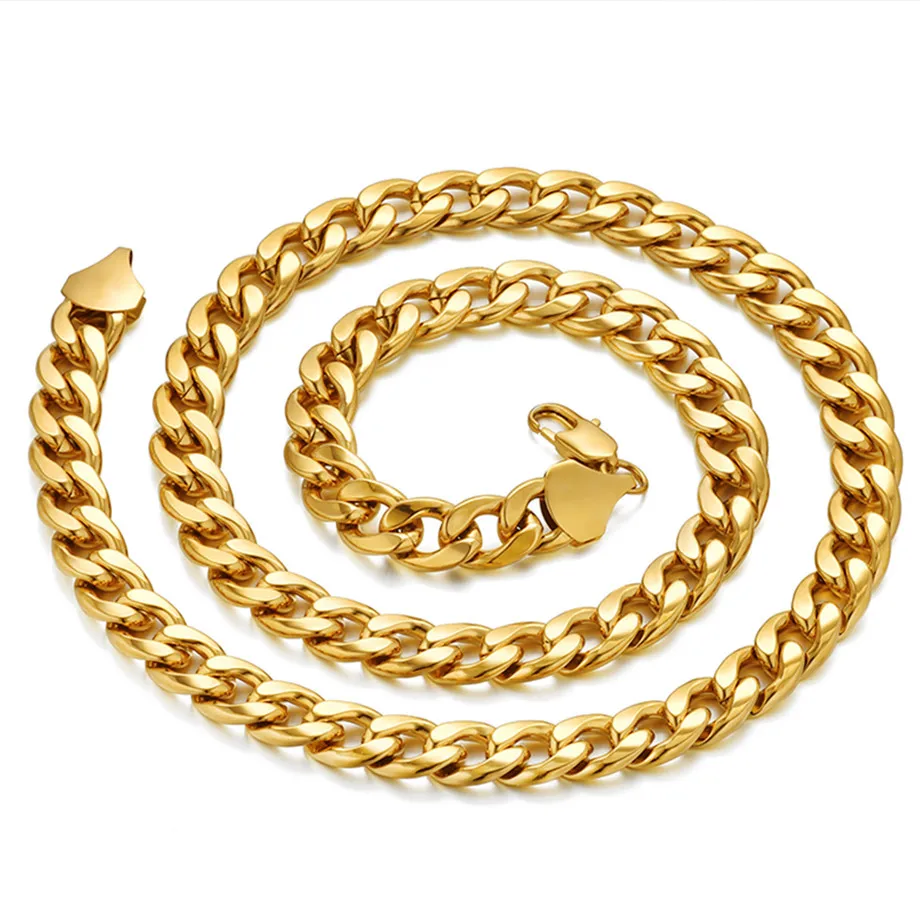 Men\'s 3/7/12mm 316L Stainless Steel Gold Color Miami Cuban Link Necklace Long Male Hip Hop Jewelry Chain Wholesale Dropshipping