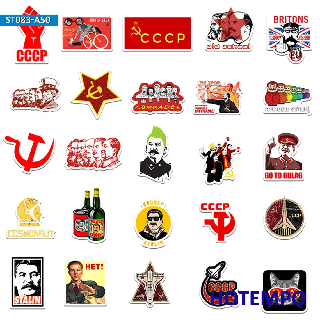 50 Stuks, Rusland, Stalin, USSR, CCCP, Gemengde Kunst, Retro Slogan Stickers, voor Telefoon, Scrapbook, Bagage, Auto, Motorfiets, Fiets, Skateboard,