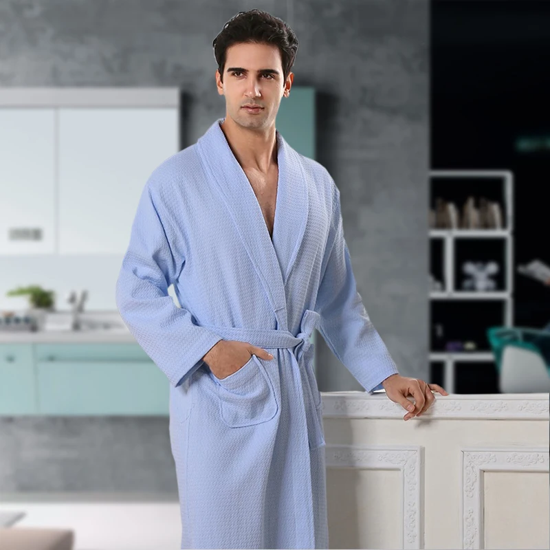 Waffle Robe for Men and Women, 100% Cotton, Long Robe, Soft Bath Robe, Ladies Casual Nightrobe, Highly Absorbent Sleepwear,