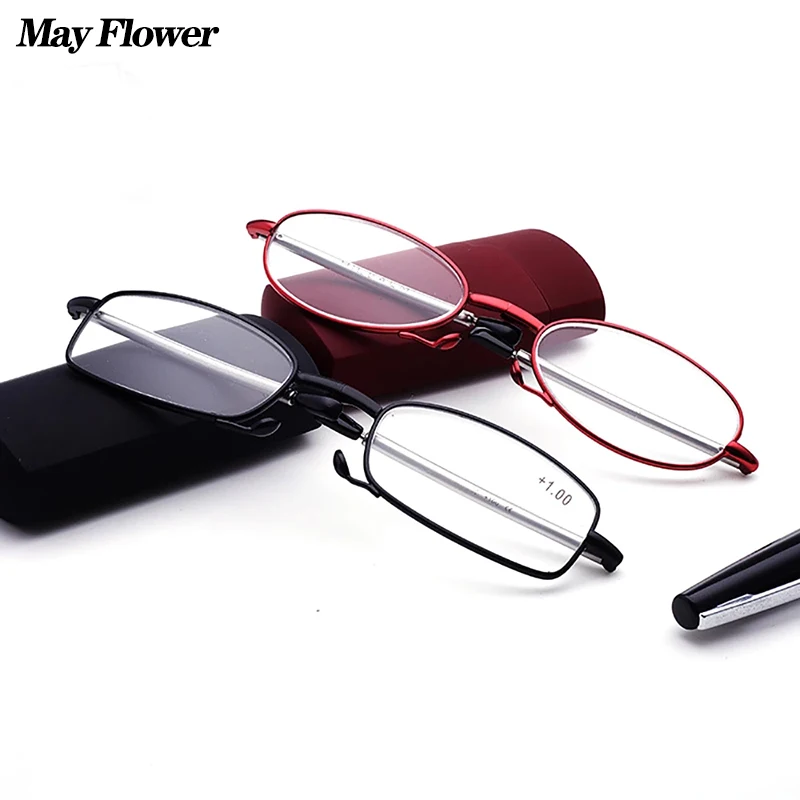 May Flower Mini Design Reading Glasses Metal Bluelight Presbyopic Eye Glasses Flodable Eyeglass frames Men Women Diopter+1.5+2+3