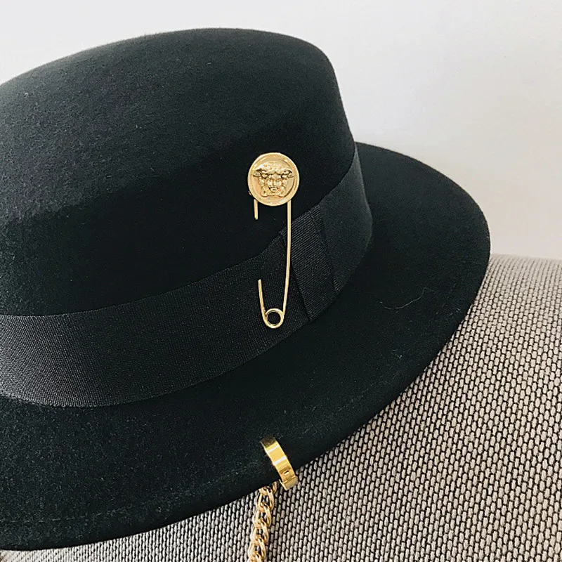 Wide Brim Fedora Hats for Women Dress Hats for Men Black Panama Hat Spring Solid Color Single Side Wool Felt Jazz Fedora Hats