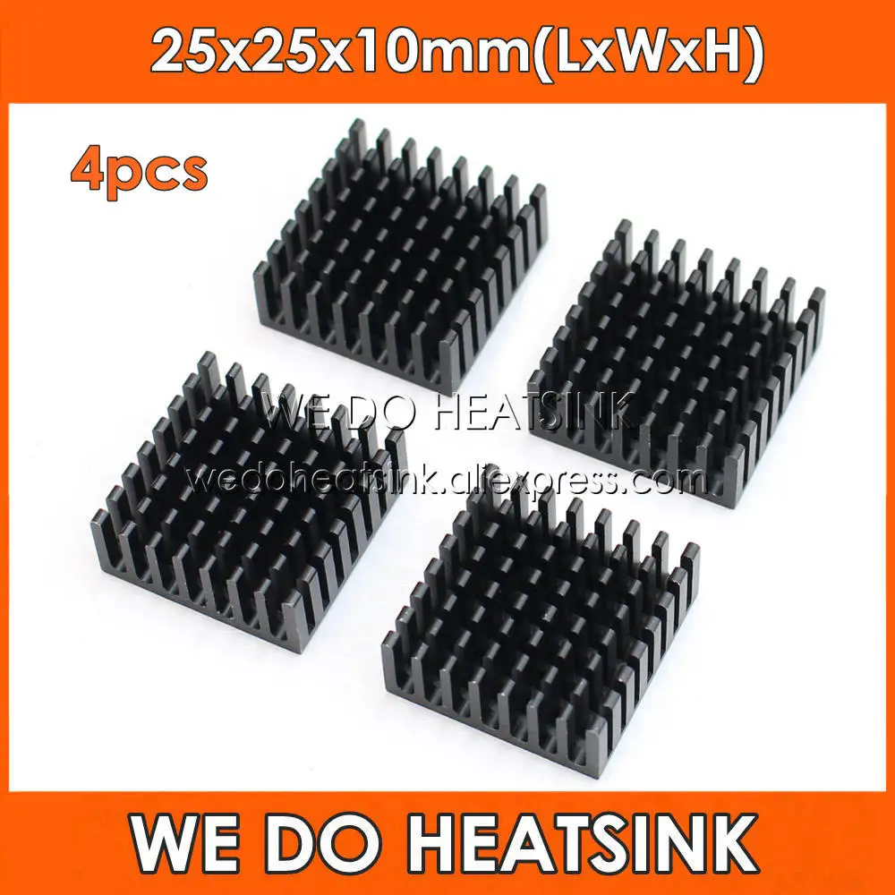 

WE DO HEATSINK 4pcs 25x25x10mm Aluminum Black Heat Sink IC Memory Chipset Heatsink Cooling Cooler Radiator