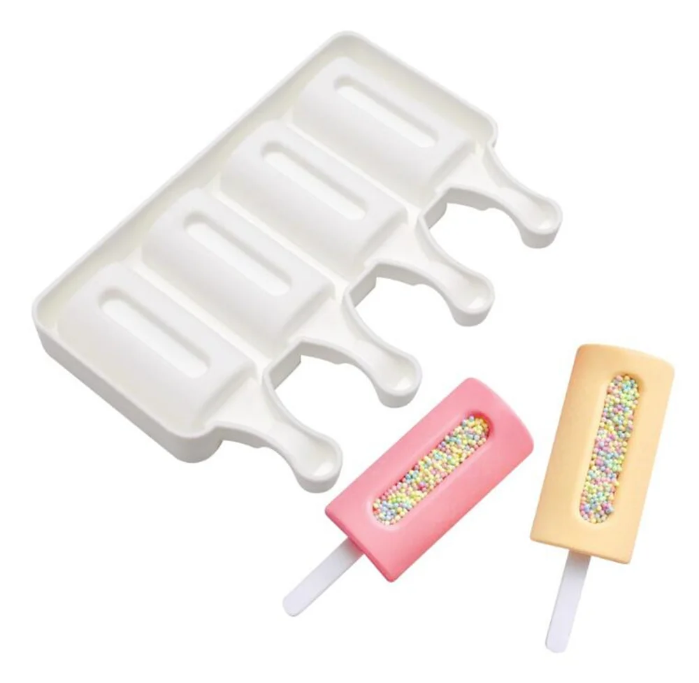 New 30pcs/lot 4 cells Food Grade Silicone Ice Cream Molds Ice lolly Moulds Freezer Ice cream bar Molds Popsicle Maker